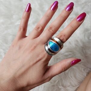 Elegant Blue and Silver Statement Ring